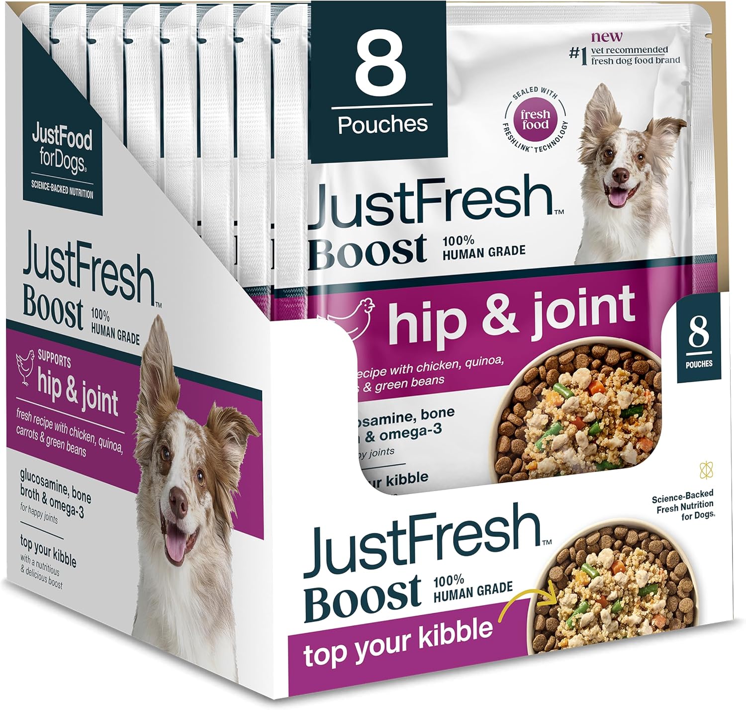 JustFoodForDogs JustFresh Boost Sensitive Stomach Dog Food Toppers with Fiber for Gut Support & Digestive Health, Human-Grade Fresh Pet Meal Booster, 8 oz Pouches - 8 Pack - Image 11