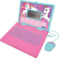 Lexibook Unicorn educational bilingual laptop front view displaying pink keyboard and realistic mouse for child learning
