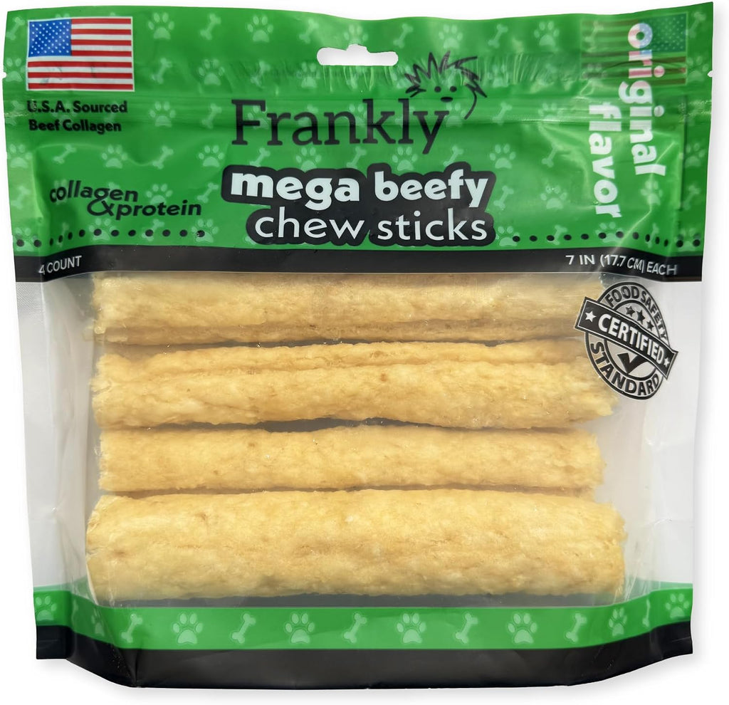 Four count of seven inch Frankly Pet collagen dog treats displayed together