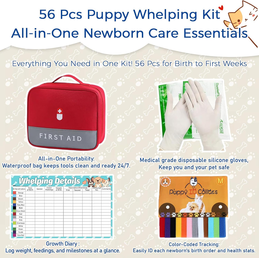 Puppy and kitten bottle feeding tools with soft silicone pacifiers and syringes from the whelping kit.