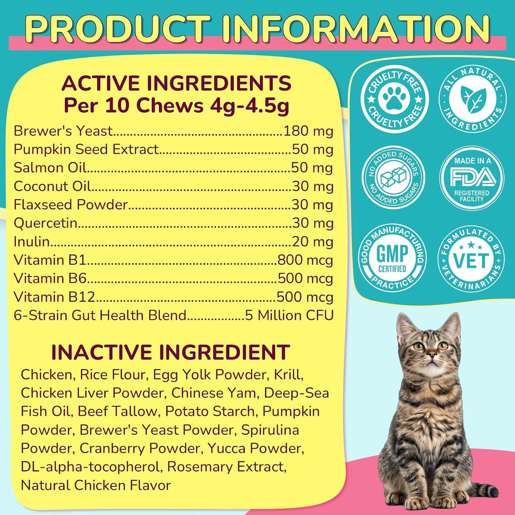 Woyamay Flea Treatment for Cats & Itch Relief Chews, 500 Crunchy Cat Flea Treatment Chews, Cat Itchy Skin Relief, Cat Itching Relief & Skin Care, Flea Prevention for Cats, Chicken Flavor - Image 9