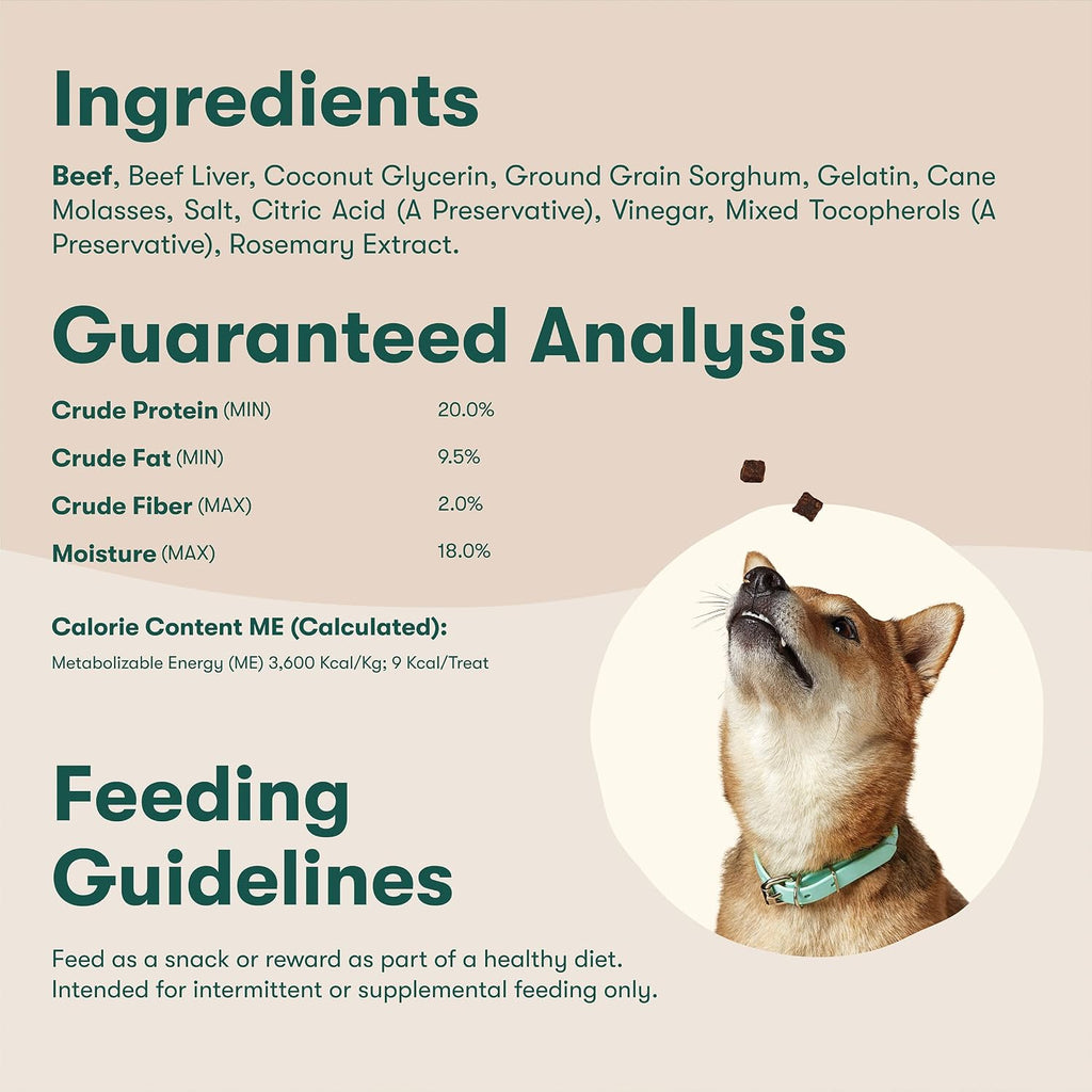 Back of Jinx Beef Bites package showing nutritional analysis