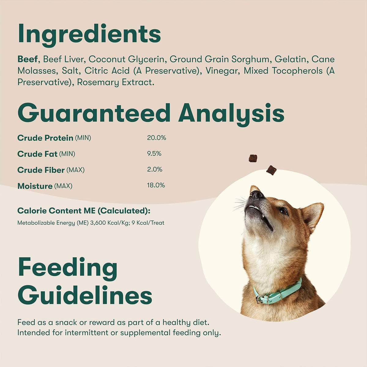 Back of Jinx Beef Bites package showing nutritional analysis