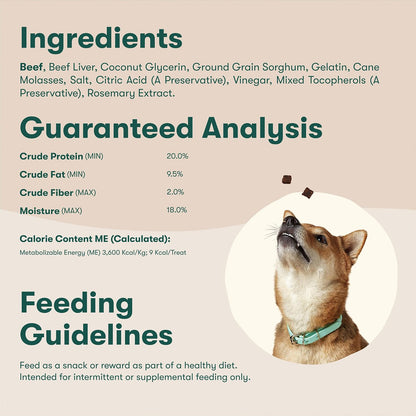 Back of Jinx Beef Bites package showing nutritional analysis