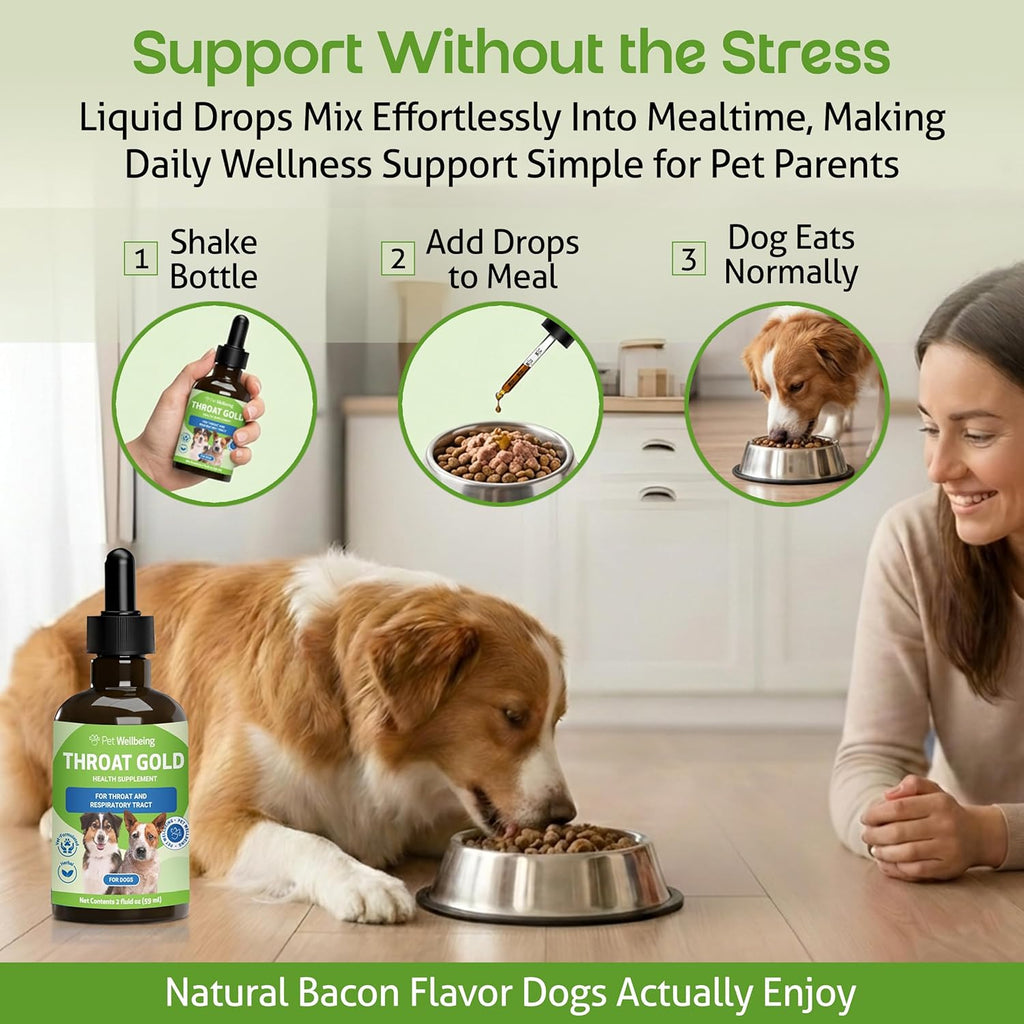 Pet Wellbeing Throat Gold supplement for dog throat discomfort and hoarseness