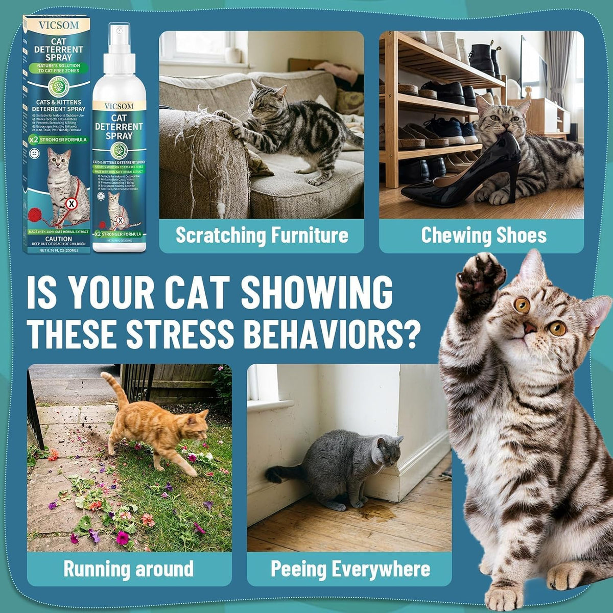 Vicsom cat repellent spray 200ml bottle for indoor use