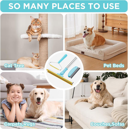 Handheld pet hair scraper and Y-shaped cleaning tool