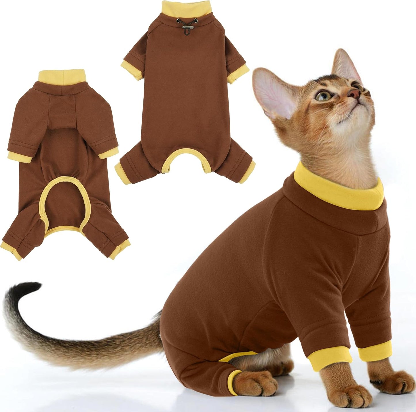 PUMYPOREITY Sticky Hair Cat Clothes, Prevent Loss Pajamas, Soft Sweaters for Cats Only, Onesie, Recovery Suit After Surgery, Green, M - Image 9