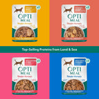 Optimeal grain free wet cat food pouches in four different flavors