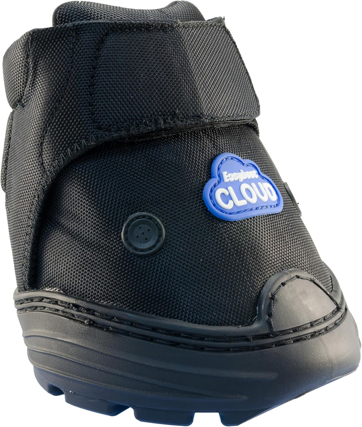 EasyCare Easyboot Cloud Size 2 therapeutic horse hoof boot front view featuring blue logo patch and black secure hook and loop closure straps.