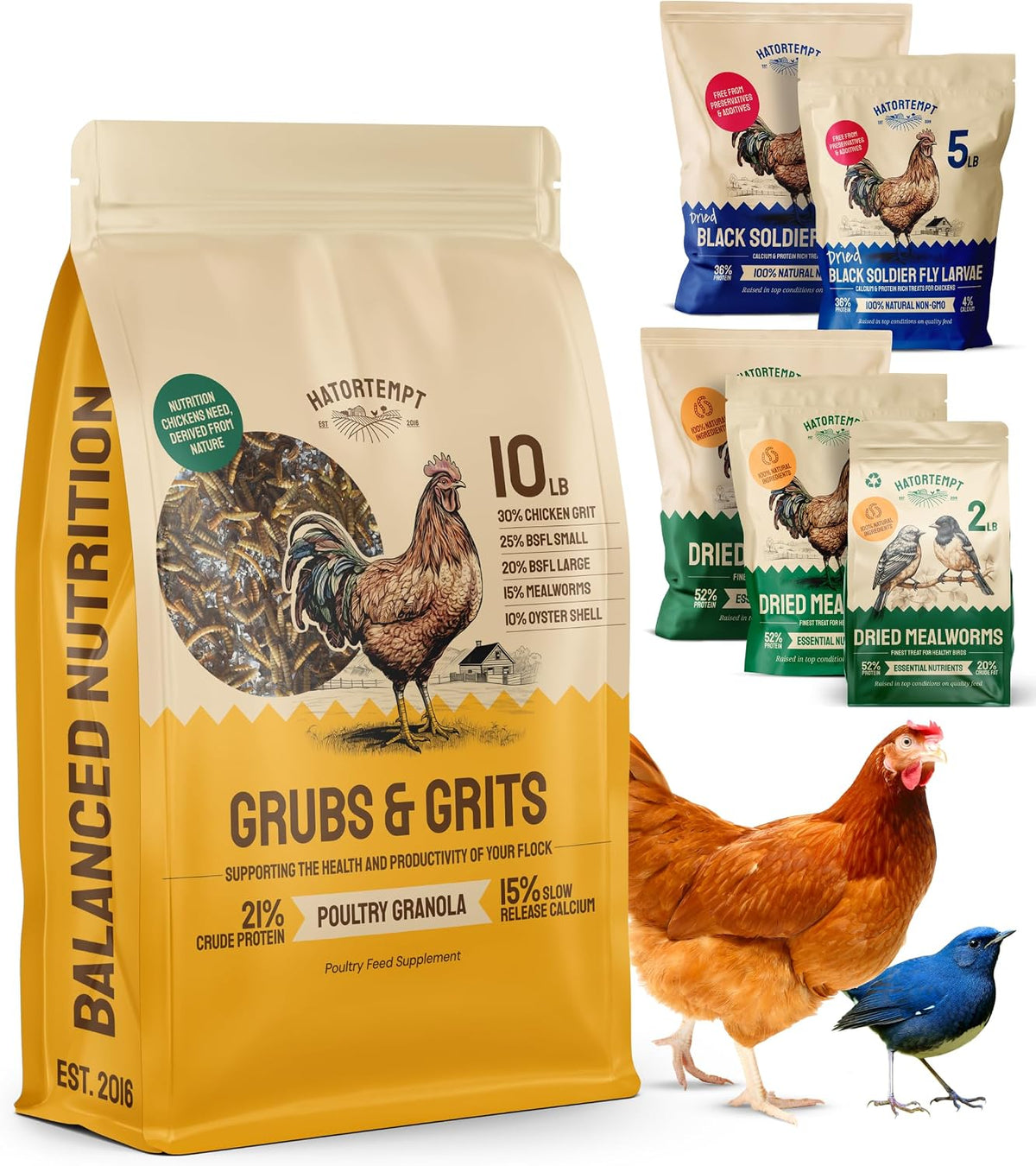 Hatortempt Grubs & Grits Chicken Feed Supplement - 5lb - with Chicken Grit, Mealworms, Black Fly Larvae and Oyster Shells - 21% Protein and 15% Calcium - Image 10