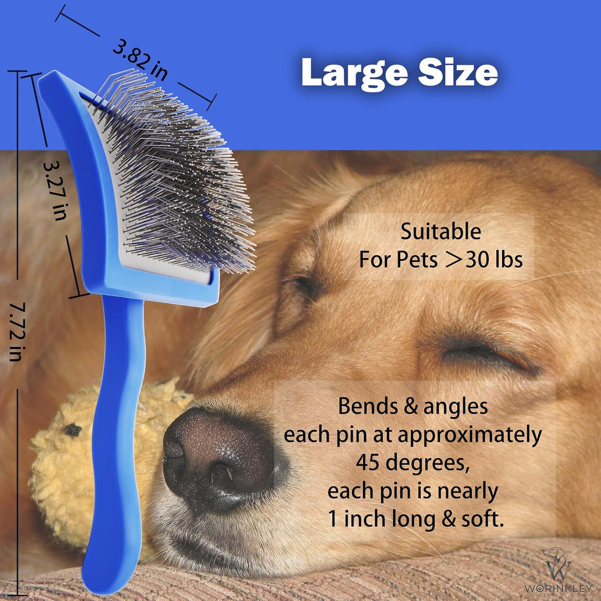 Worinkley dog slicker brush authentic packaging view.