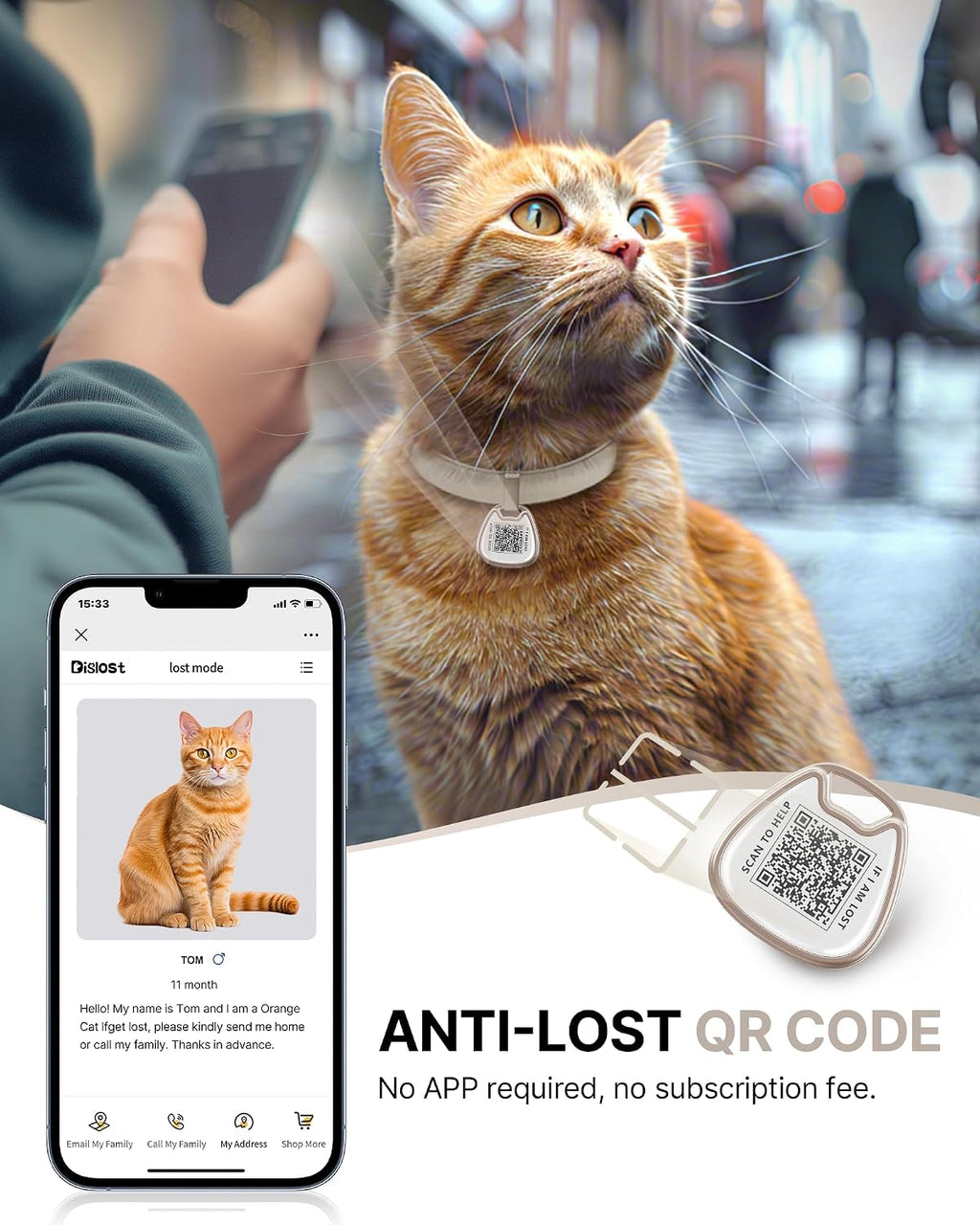 Typecase breakaway pet identification collar showcasing the smart scannable QR code tag