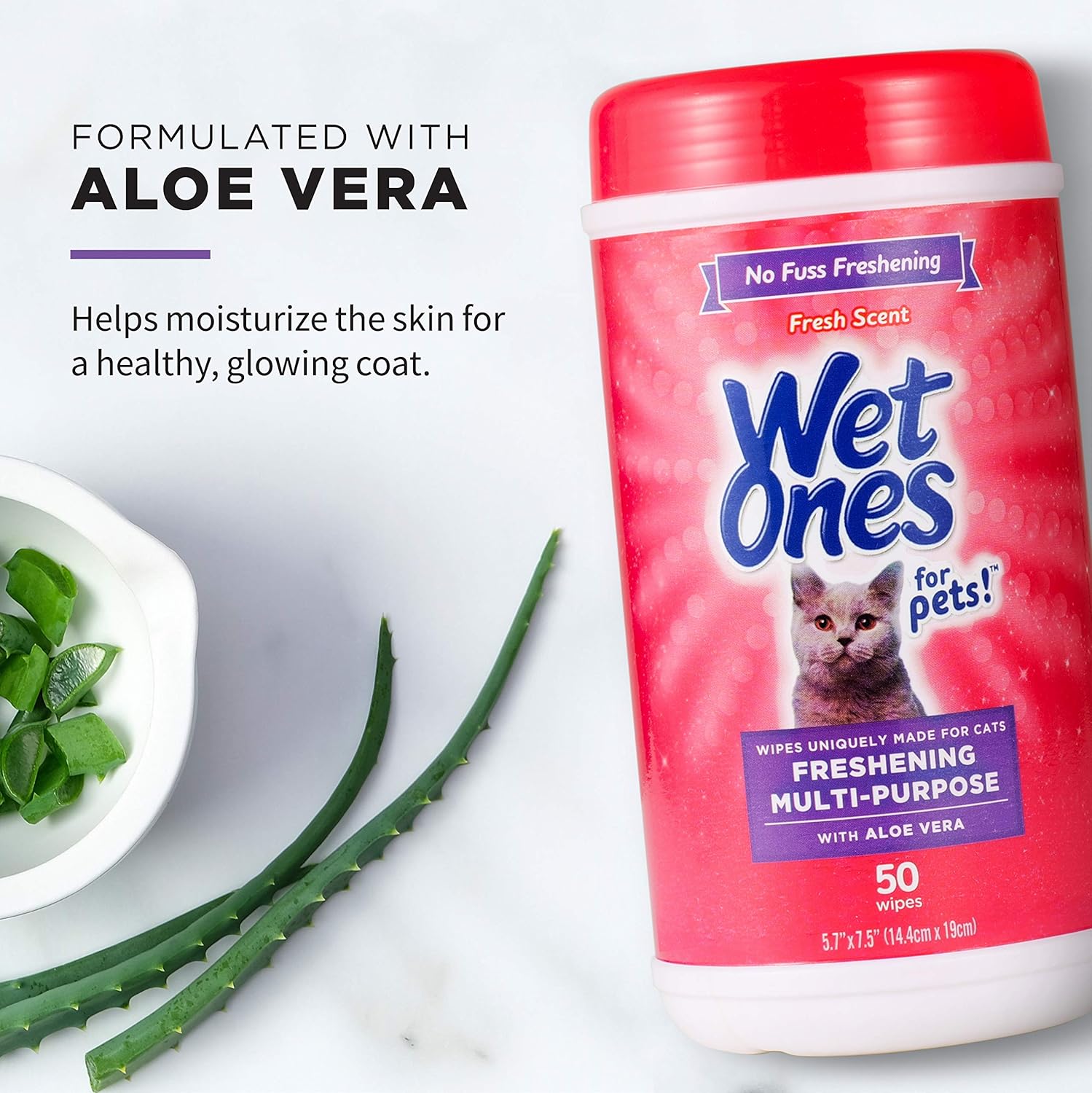 Waterless cat bath wipes canister pack of three for dander removal