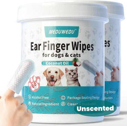 MEDUWEDU Ear Cleaner Finger Wipes 60 Counts, Dog Ear Cleaner, Grooming Kit Care for Dogs and Cats, Soft & Easy Otic Cleaning Pads, Remove Wax, Dirt & Stop Smelly, Itchy, Non-Irritating, Coconut Scent - Image 14