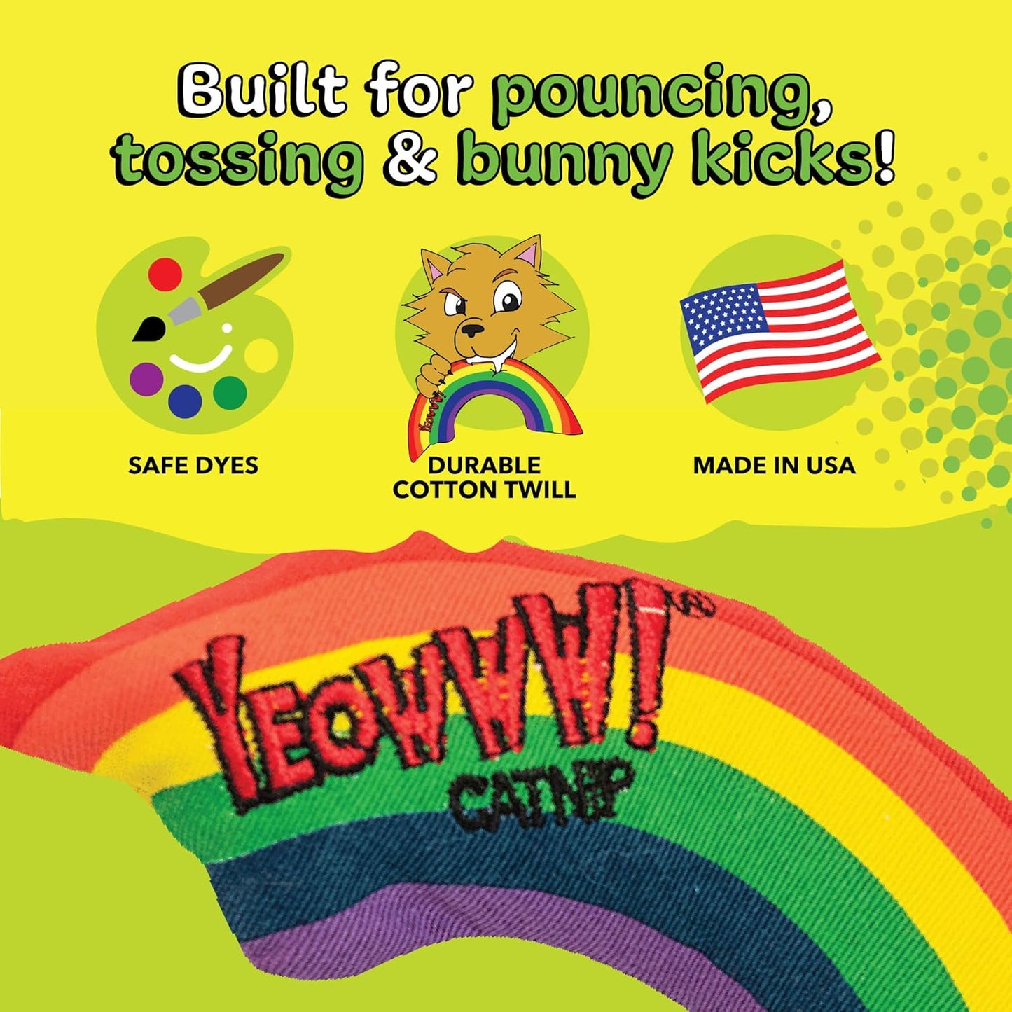 Yeowww! Catnip Rainbow Toy for Cats - Colorful Arch Shape - Durable Cotton Twill - Made in the USA - Stuffed with Organically Grown Catnip - Image 5