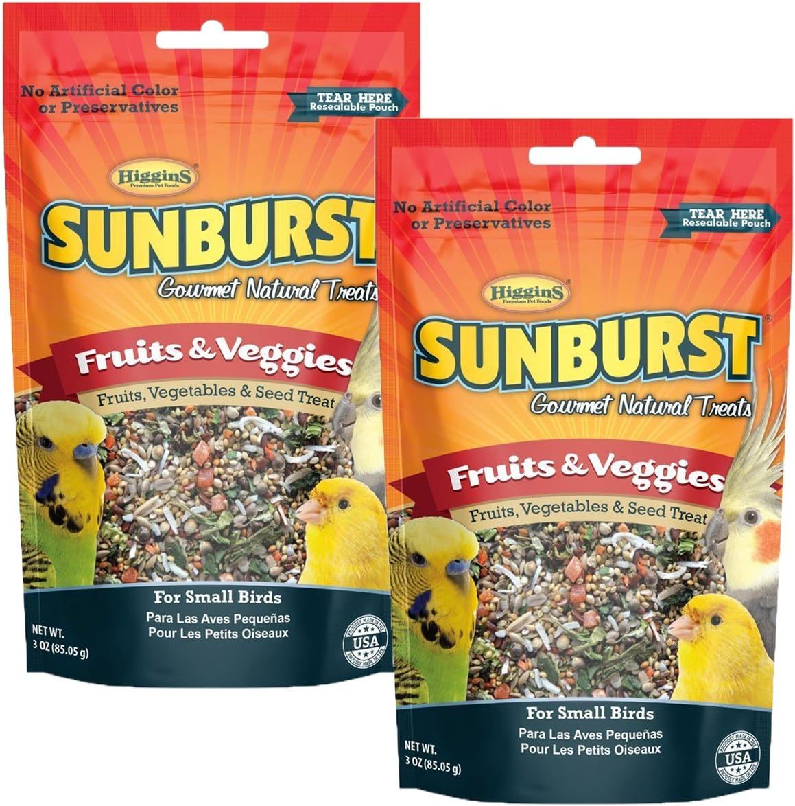 Higgins Sunburst Fruits and Veggies Gourmet Treats for small birds front view