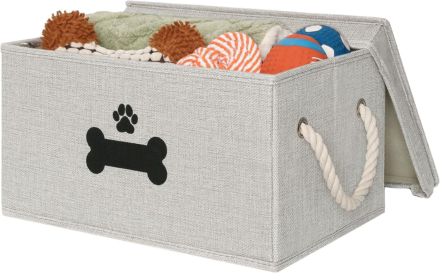 Dog Toy Basket with Lid, Dog Basket for Toys, Dogs Toy Box with Cotton Rope Handles, Collapsible Storage Bins for Pet Toys, Dogs Storage Organizer, Beige - Image 15