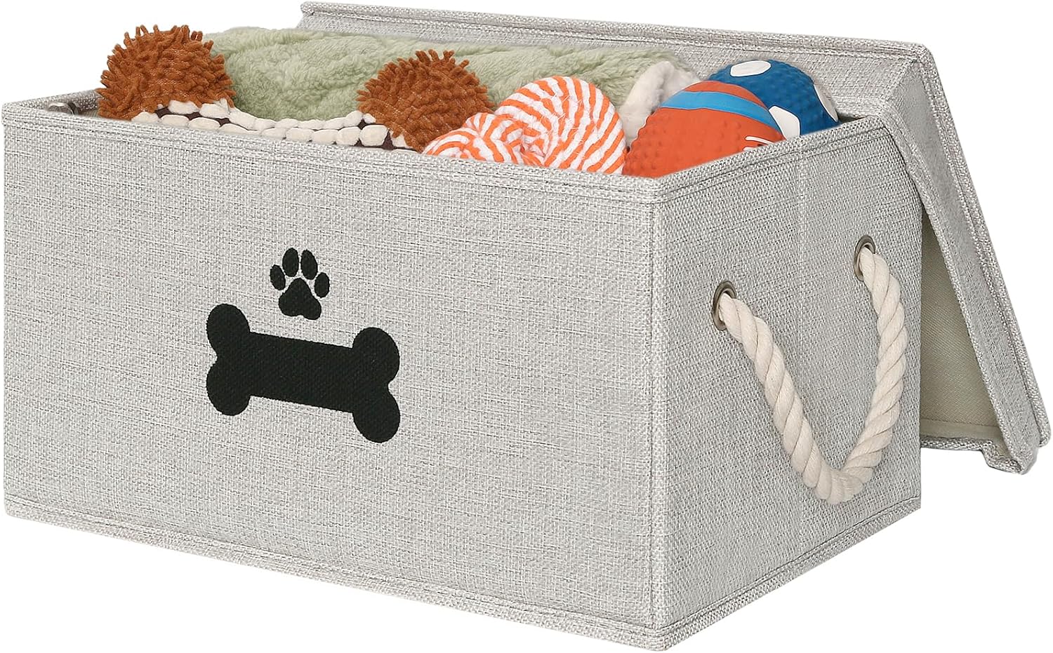 Dog Toy Basket with Lid, Dog Basket for Toys, Dogs Toy Box with Cotton Rope Handles, Collapsible Storage Bins for Pet Toys, Dogs Storage Organizer, Beige - Image 15