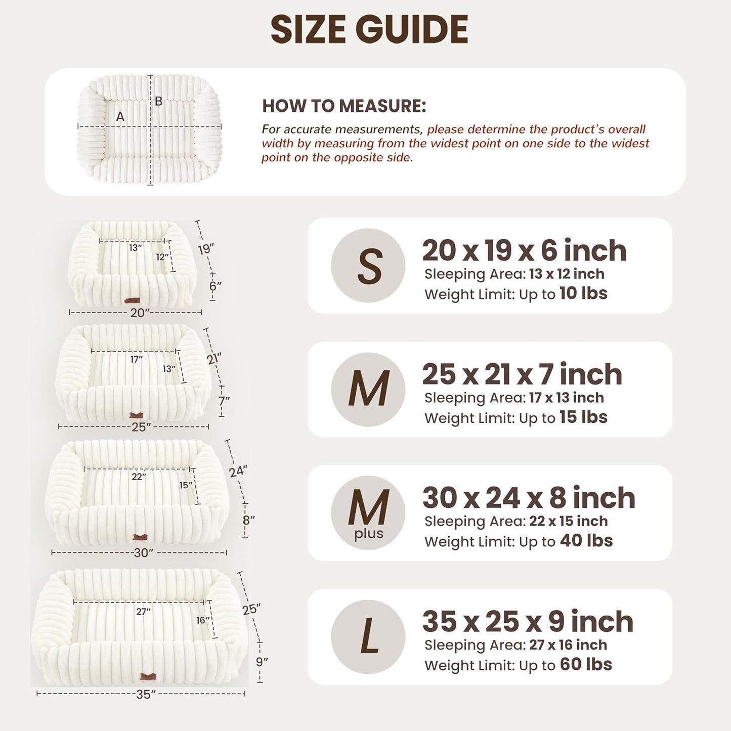 Washable Dog Bed for Small Medium Dogs - Rectangle Orthopedic Corduroy Fleece Pet Bed with Removable Cover and Nonskid Bottom, Calming Puppy Bed Soft Pet Sofa, Cream(25x21x7inchs) - Image 9