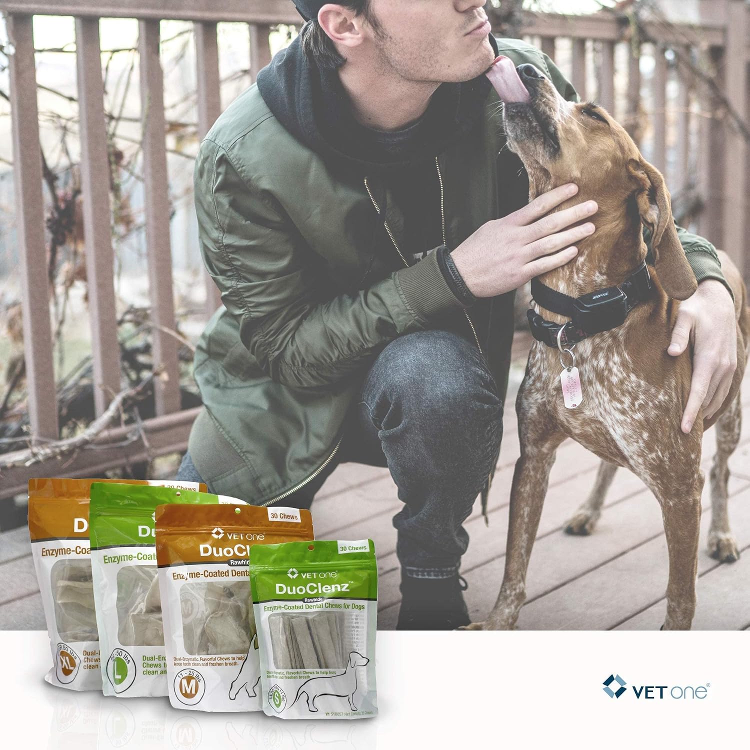 Vet One enzymatic dog treats pouch showing poultry flavor label