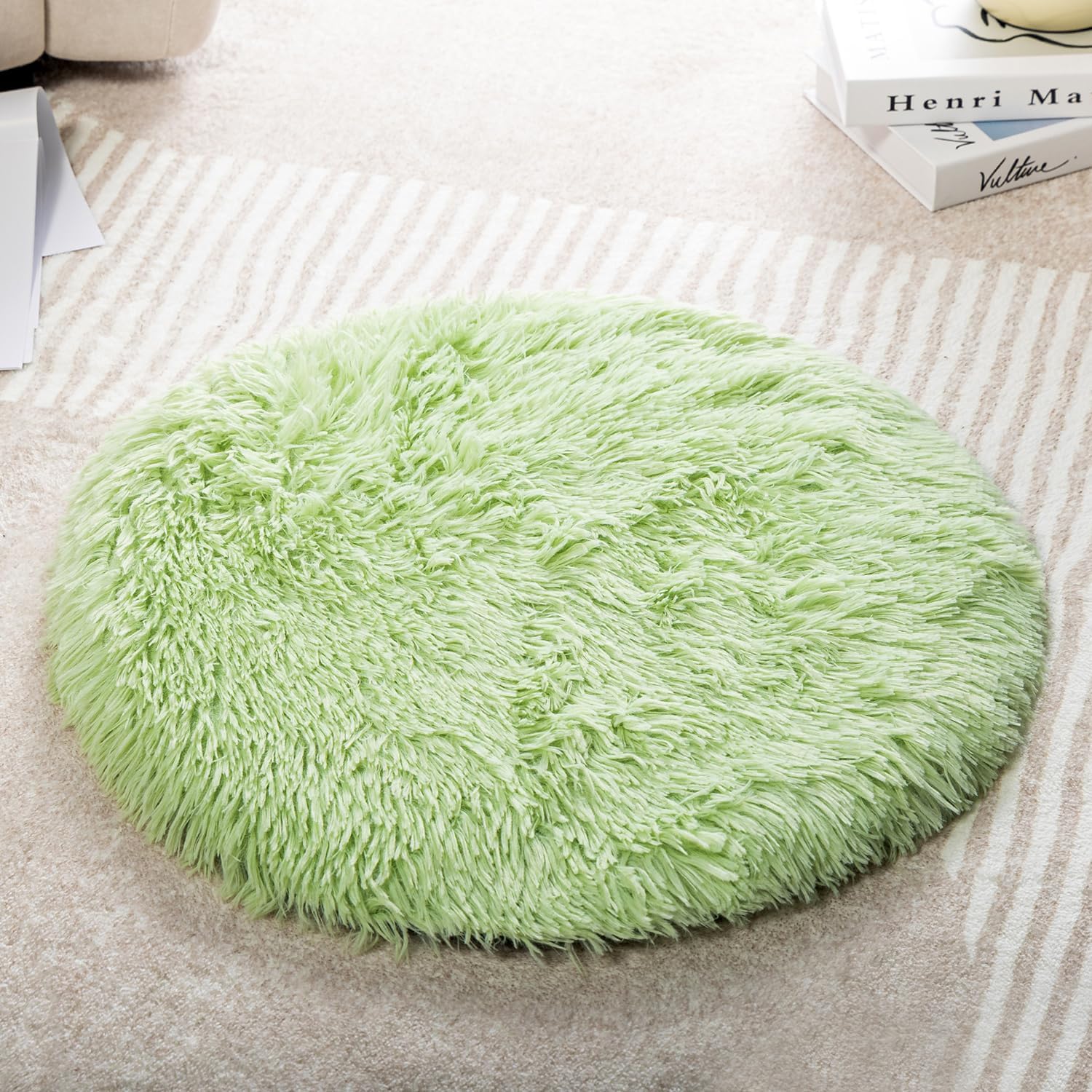2PCS Round Plush Pet Mat Thin Style Pad Mat for Cats, Small Dogs, Rabbits, Guinea Pigs, Washable Soft Sofa pad, for Crate Cat Tree Tower Window Perch (White, Small (15.8inch) - 2pcs) - Image 15