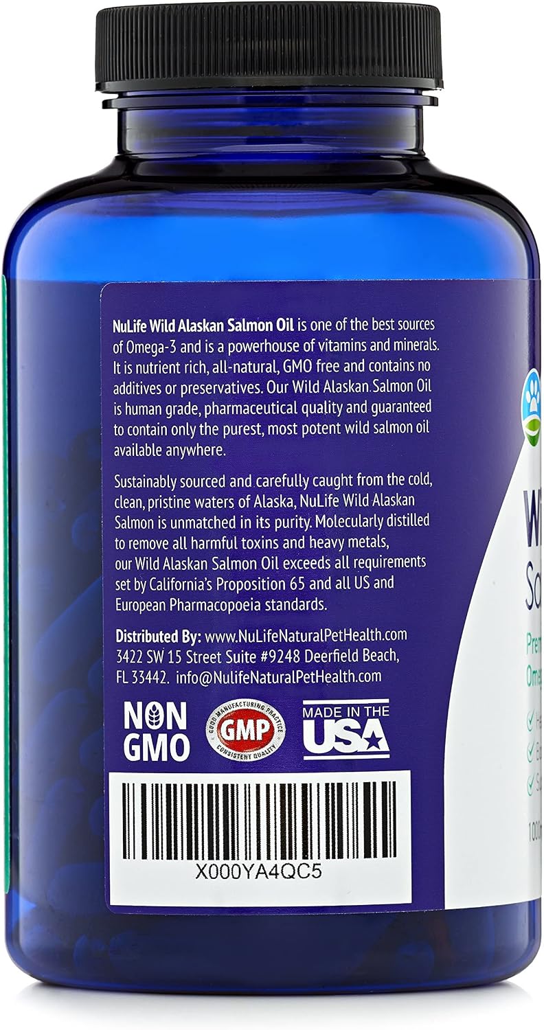 Pure Wild Alaskan Salmon Oil for Dogs, Omega 3 Fish Oil Supplement for Healthy Skin & Shiny Coat, Prevents Itchy Skin, Skin Allergies & Shedding, 120 Soft Capsules - Image 9