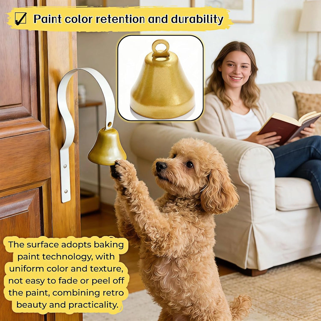 Dog ringing the wall mounted doorbell for potty training