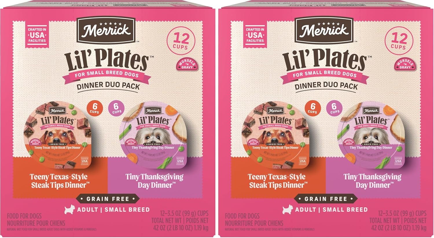 Merrick Lil' Plates Grain Free Dinner Duos Soft Natural Wet Small Dog Food Variety Pack, Beef and Chicken - (Pack of 12) 3.5 lb. Tubs - Image 15