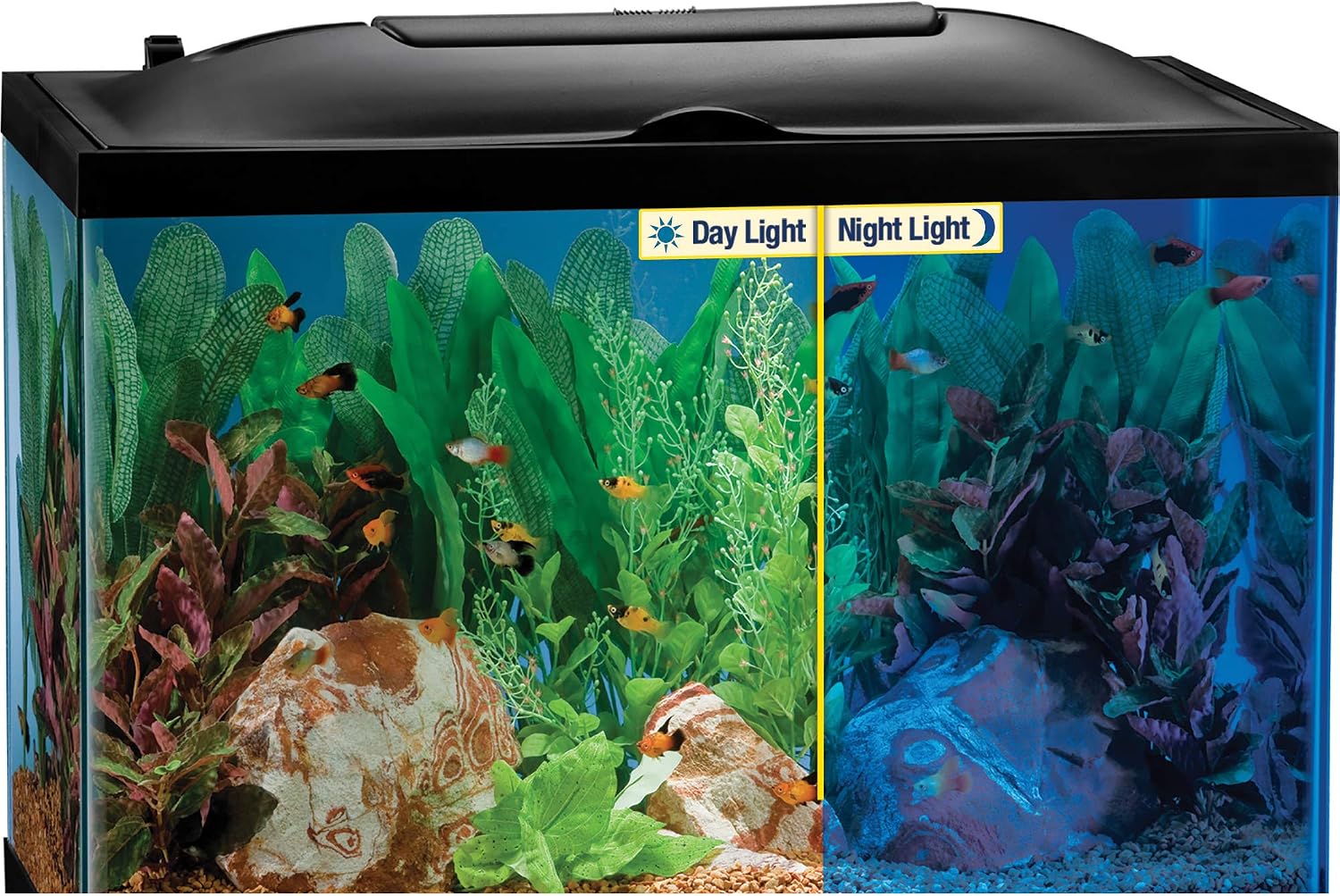 Hinged design of 24 inch Marineland aquarium hood for easy access