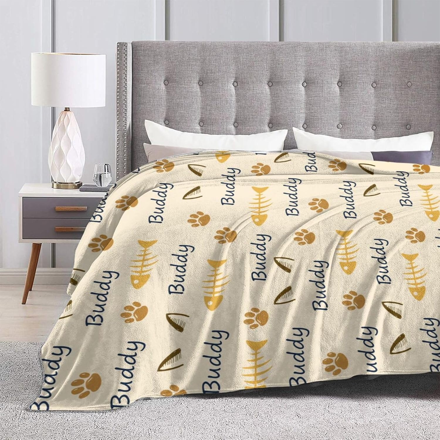 Close up view of the durable stitching and plush texture on the COOPASIA cat lovers throw blanket