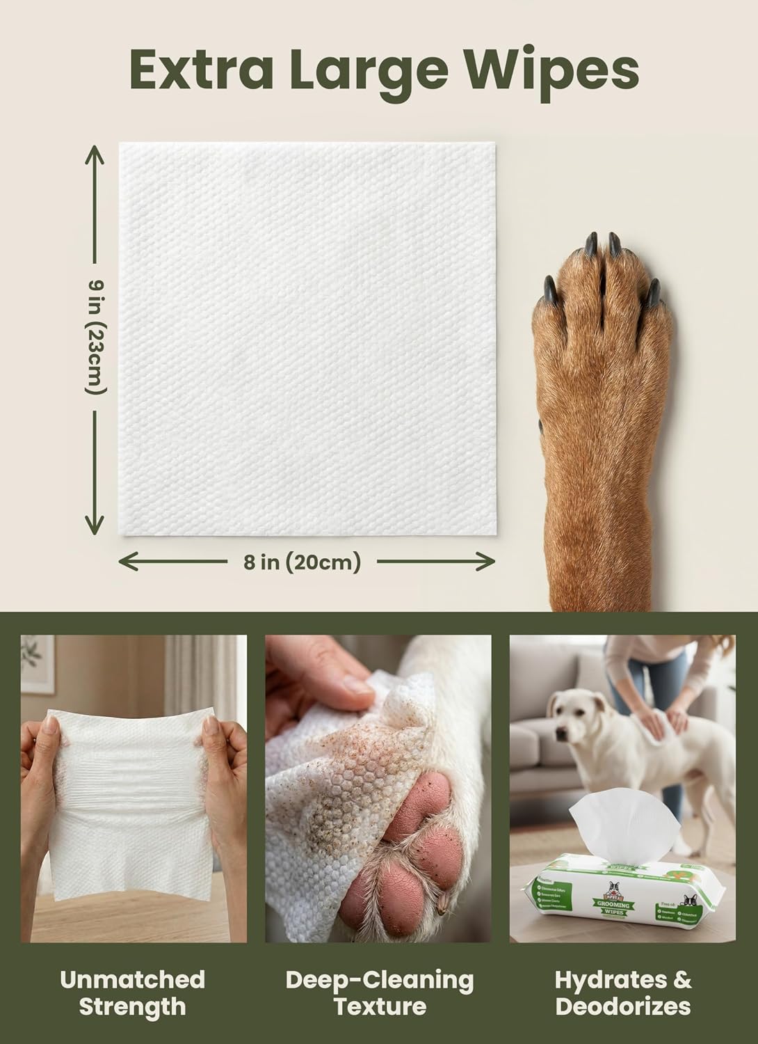Large quilted grooming wipe texture detail