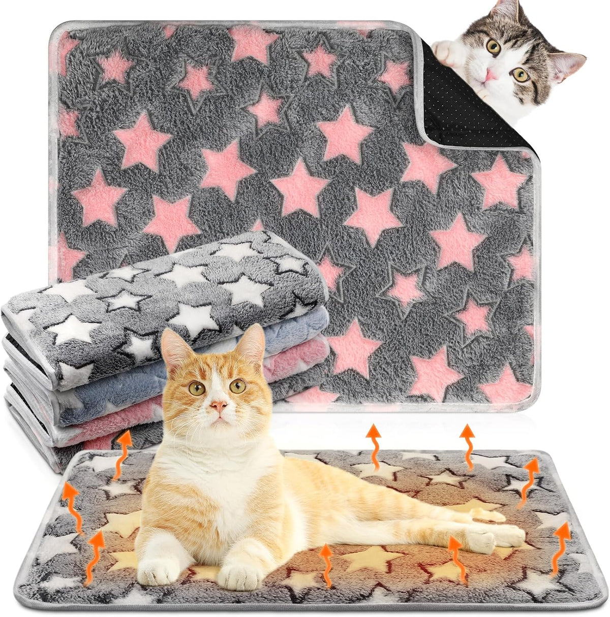Clysee self heating cat bed front view 4 pack star pattern thermal pet mat