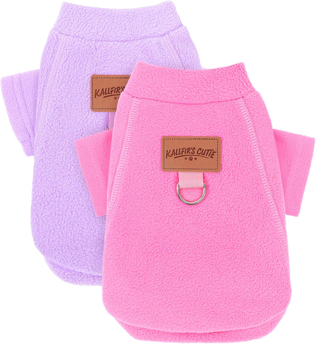 Kallfir's Cutie fleece dog winter sweaters front view showing pink and purple color variants