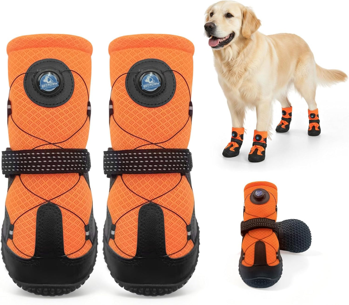 Becrowm orange rotary dial dog boots front view