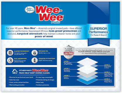 Four Paws Wee-Wee Superior Performance Unscented Puppy Pee Pads for Dogs & Puppies, Quilted Leak-Proof Dog Housebreaking Potty Training Floor Protection, Pet Supplies, 22" x 23", 200 Count - Image 10
