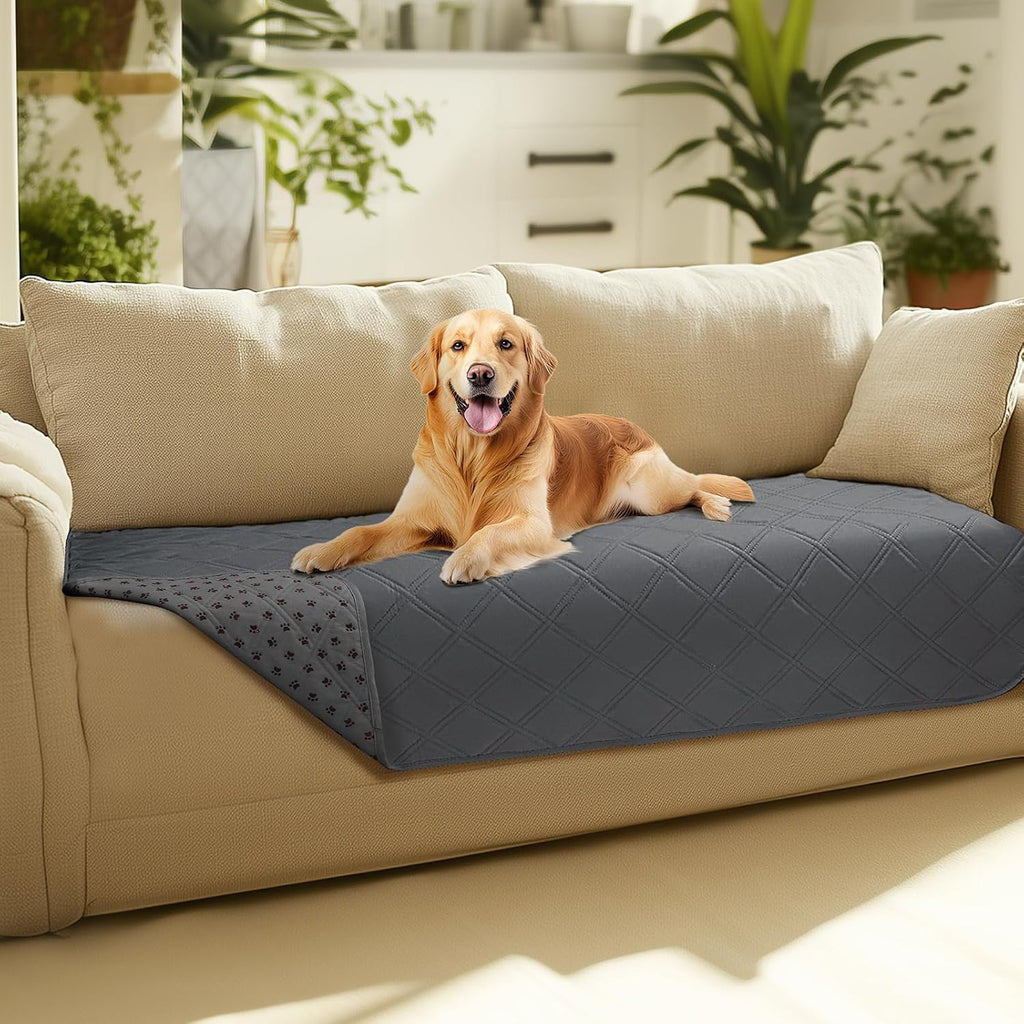 Luciphia waterproof pet couch cover blanket front view protecting a grey fabric sofa.