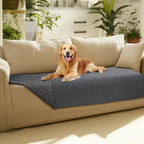 Luciphia waterproof pet couch cover blanket front view protecting a grey fabric sofa.