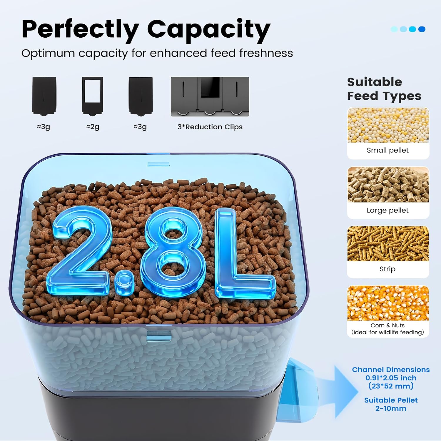 fishkeeper automatic pond fish feeder transparent blue food container capacity check