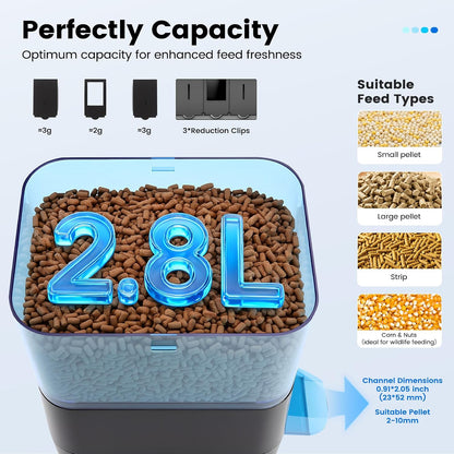 fishkeeper automatic pond fish feeder transparent blue food container capacity check