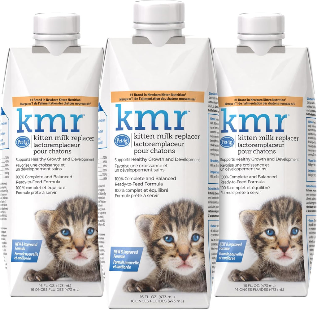 PetAg KMR kitten formula display indicating the nutritional match to mother queen milk.