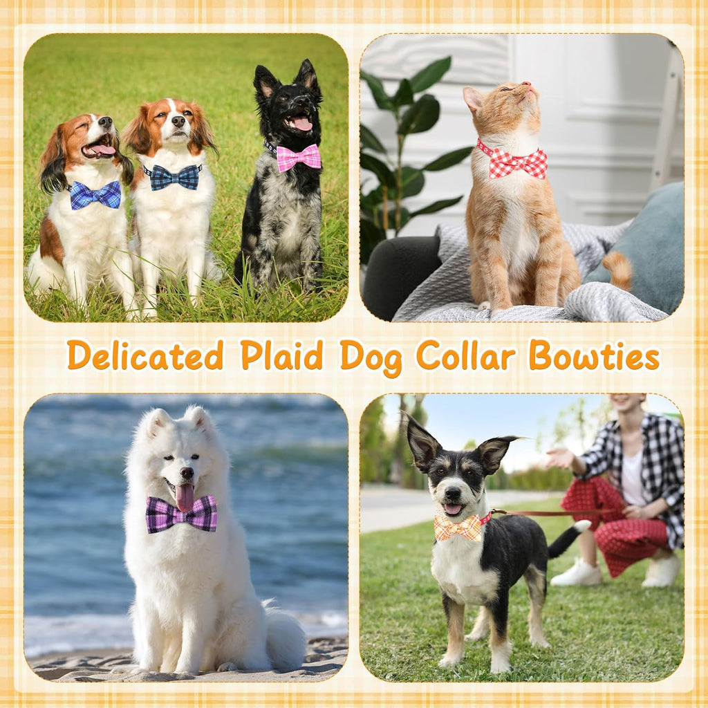 Assorted colorful plaid pet bowtie accessories for dogs and cats