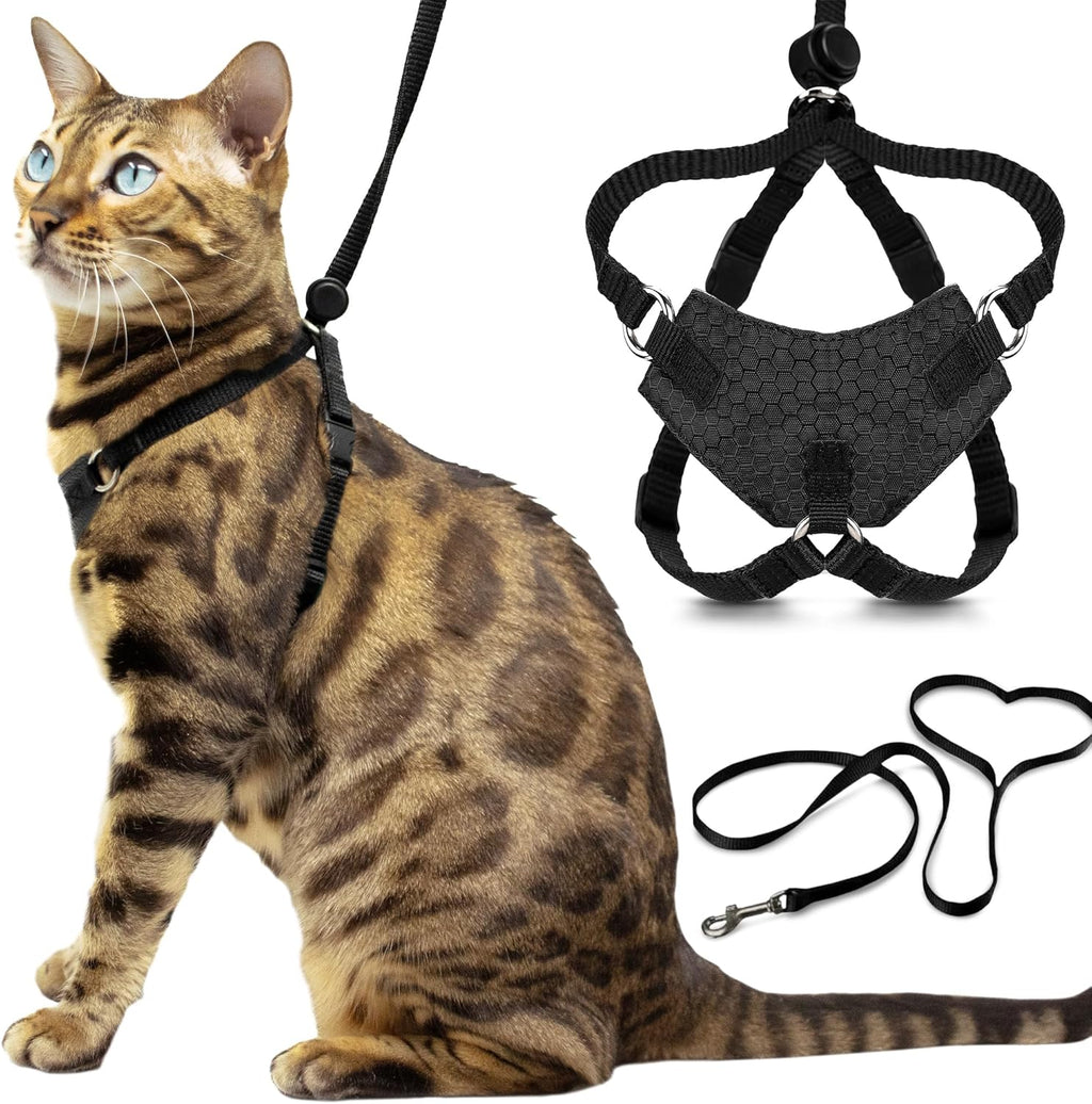 OutdoorBengal Houdini escape proof cat harness front view in black color