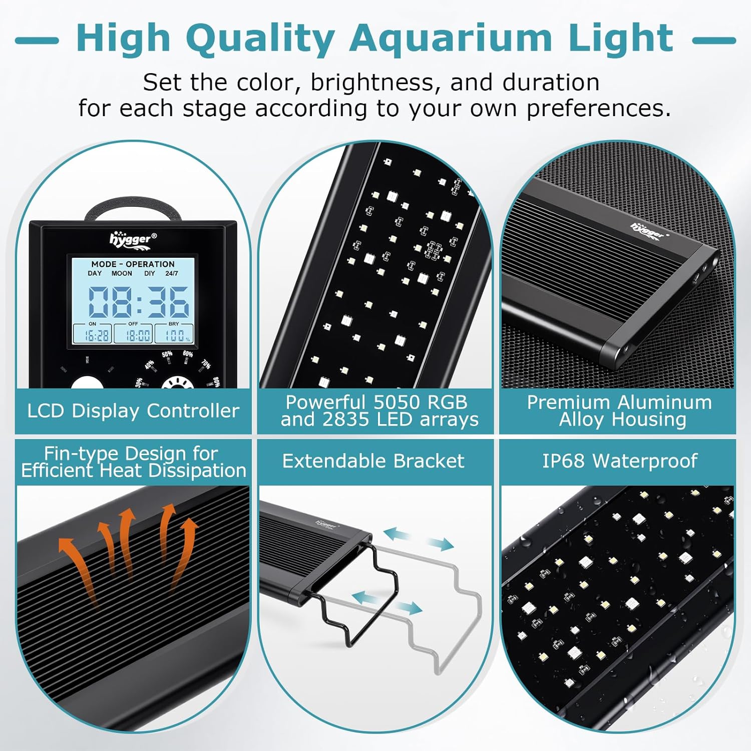 hygger 24W LED Aquarium Light, 24/7 Mode Fish Tank Light with Timer, IP68 Waterproof Full Spectrum Aquarium Plant Lights,8 Colors,10 Brightness Day & Night Cycle Memory Function for 18-24 Inch Tank - Image 9