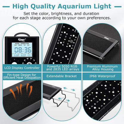 hygger 24W LED Aquarium Light, 24/7 Mode Fish Tank Light with Timer, IP68 Waterproof Full Spectrum Aquarium Plant Lights,8 Colors,10 Brightness Day & Night Cycle Memory Function for 18-24 Inch Tank - Image 9
