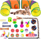 Retro Shaw 33 Pack Cat Toys for Indoor Cats, Collapsible Kitty Tunnel Tent with Feather Teaser Wand, Springs Balls Bell Mouse Interactive Kitten Hideaway Playhouse 15.7 Inches - Image 10