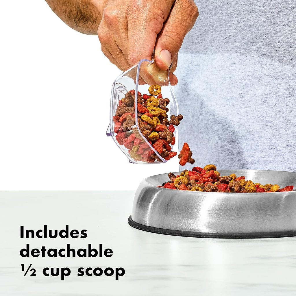 Push-button mechanism on OXO Pet POP container lid