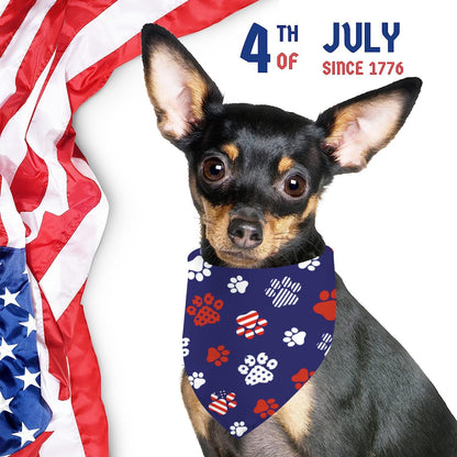 Small puppy wearing the adjusted GHSJYO Independence Day red and white star patterned neck wear