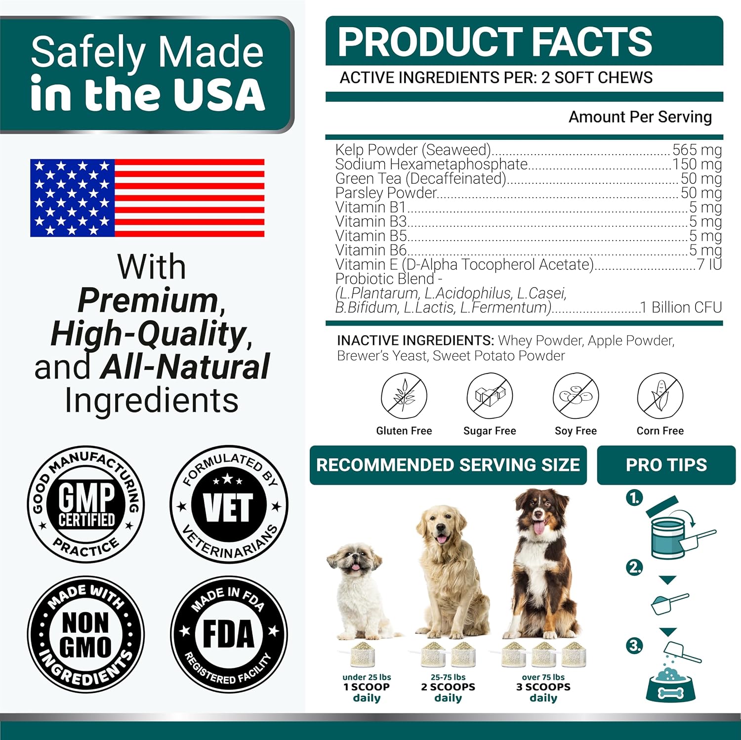 Yuma's natural pet oral care ingredients including kelp and green tea