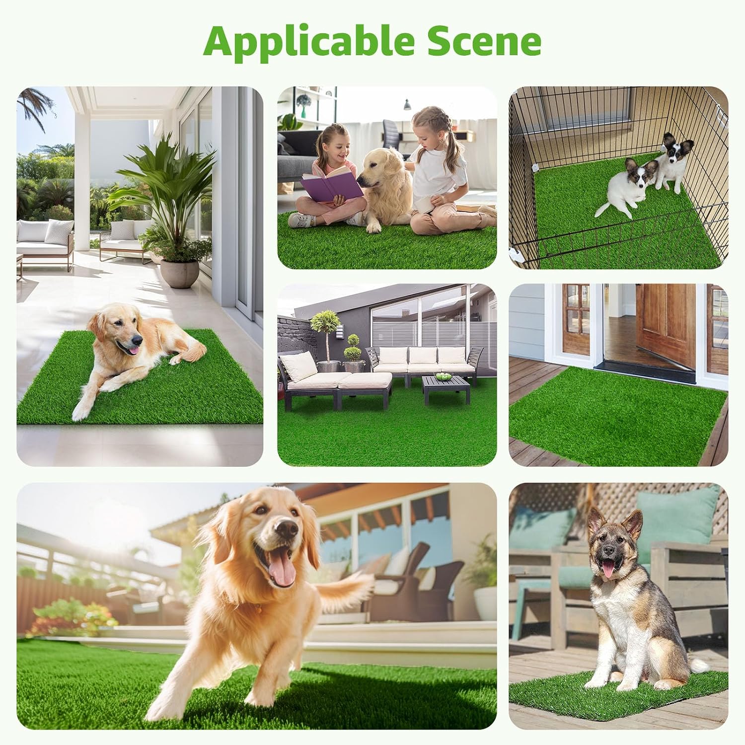 Person cleaning reusable dog grass mat with a hose